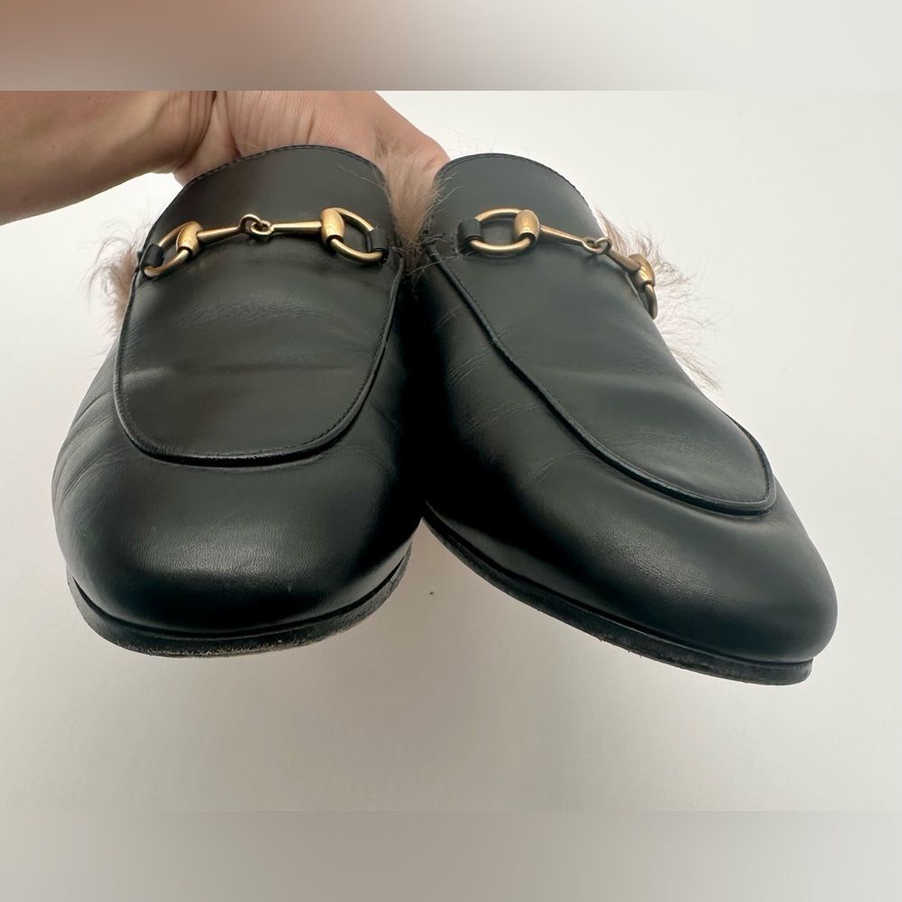 Gucci Princetown Fur Mule Black Horsebit Slipper Shearling Loafer Flats EU39 US9 - Picture 4 of 13